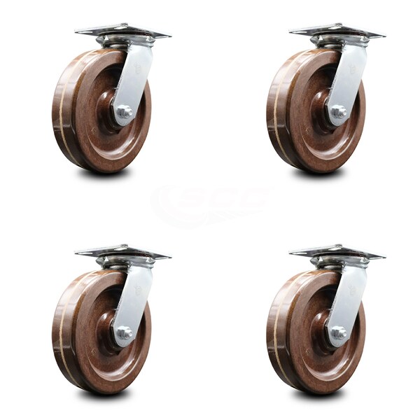 Service Caster 8 Inch Heavy Duty High Temp Phenolic Caster Set with Roller Bearings, 4PK SCC-35S820-PHRHT-4 - main